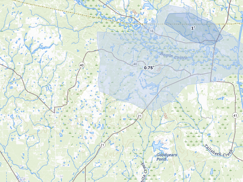 NEXRAD radar-signature map of the hail over Bush, LA