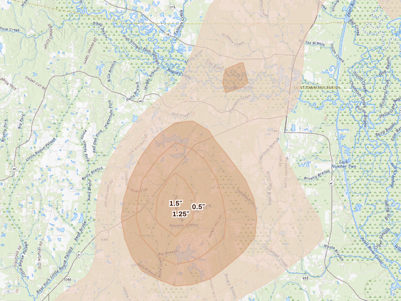 Radar-estimated hail-size map of the storm over Bush, LA