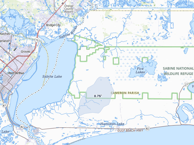 NEXRAD radar-signature map of the hail storm over Cameron, LA on Jul 7, 2026