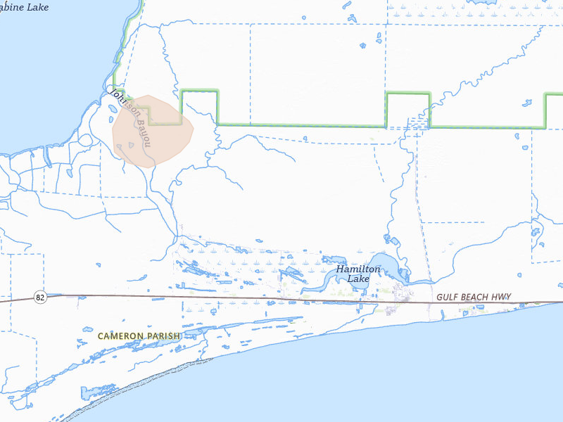 Radar-estimated hail-size map of the storm over Cameron, LA on Jul 22, 2026