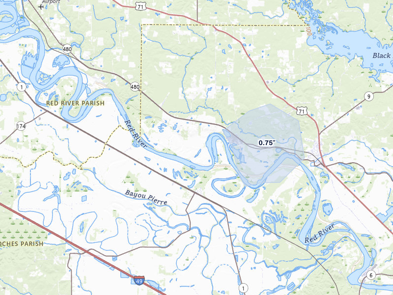 NEXRAD radar-signature map of the hail storm over Campti, LA on Mar 7, 2026