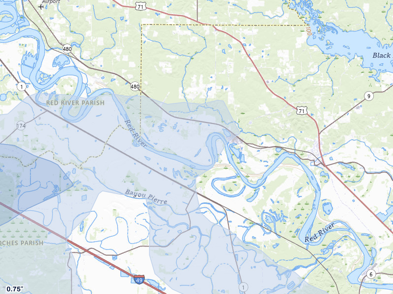 NEXRAD radar-signature map of the hail over Campti, LA