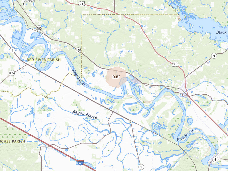 Radar-estimated hail-size map of the storm over Campti, LA