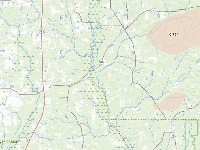 Radar-estimated hail-size map of the storm over Castor, LA on May 8, 2026