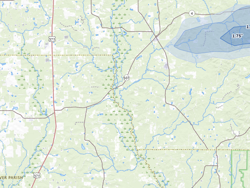 NEXRAD radar-signature map of the hail storm over Castor, LA on May 8, 2026