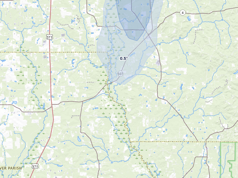 NEXRAD radar-signature map of the hail storm over Castor, LA on Aug 6, 2026