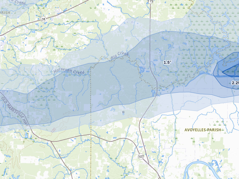 NEXRAD radar-signature map of the hail storm over Center Point, LA on May 6, 2026