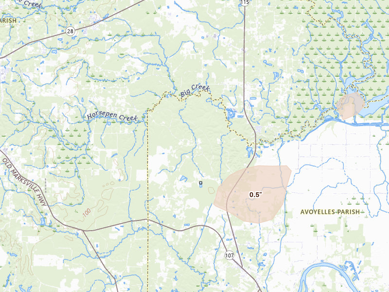 Radar-estimated hail-size map of the storm over Center Point, LA