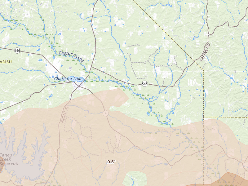 Radar-estimated hail-size map of the storm over Chatham, LA on May 8, 2026