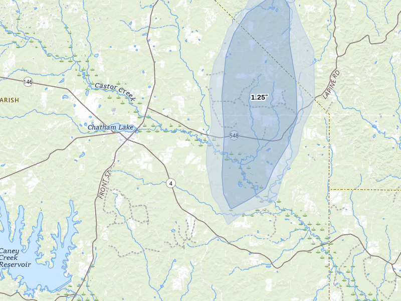 NEXRAD radar-signature map of the hail over Chatham, LA