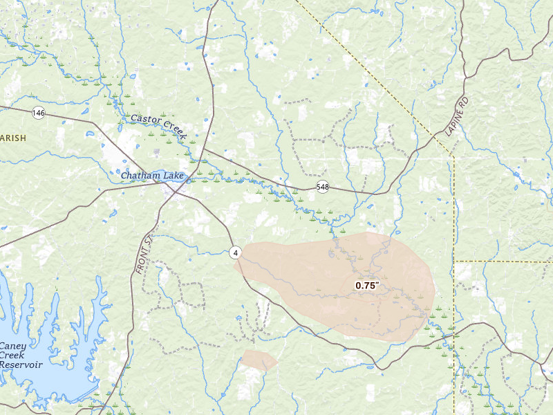Radar-estimated hail-size map of the storm over Chatham, LA on Jul 6, 2026