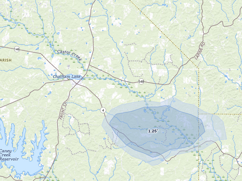 NEXRAD radar-signature map of the hail storm over Chatham, LA on Jul 6, 2026