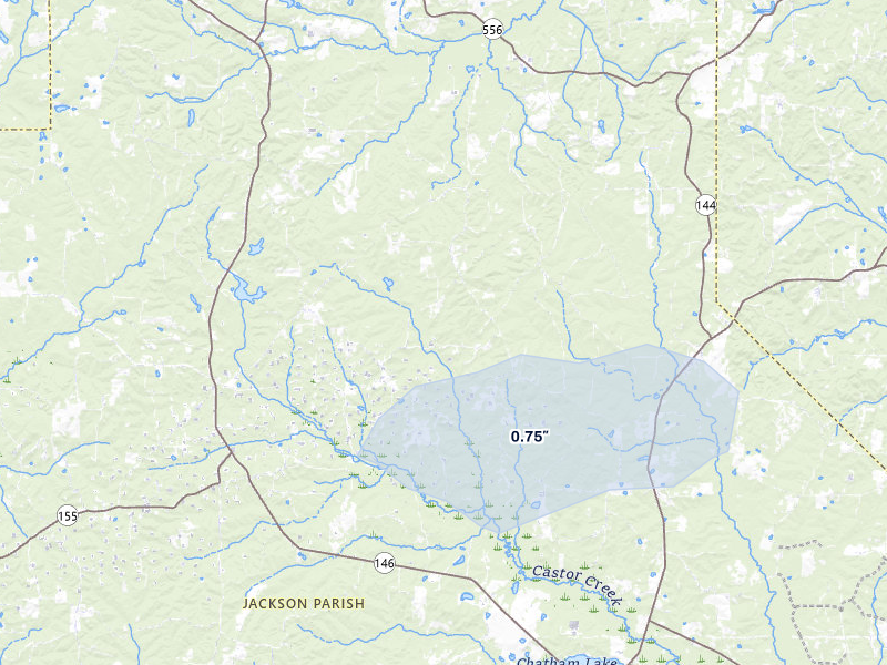 NEXRAD radar-signature map of the hail storm over Choudrant, LA on May 8, 2026