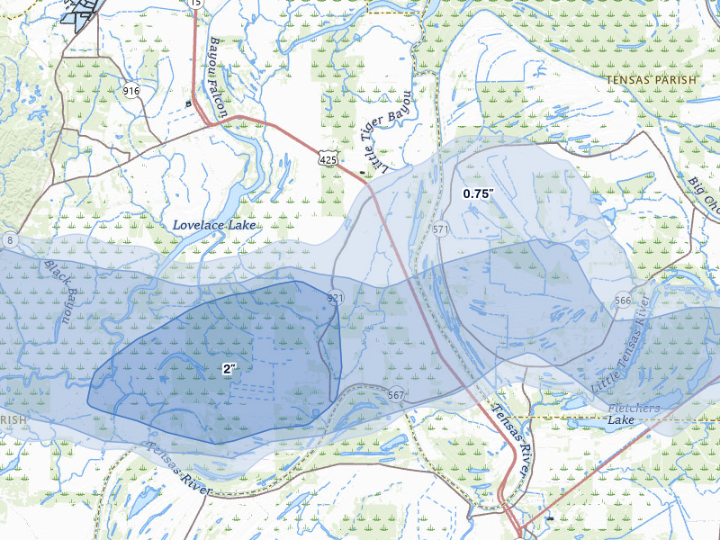 NEXRAD radar-signature map of the hail over Clayton, LA