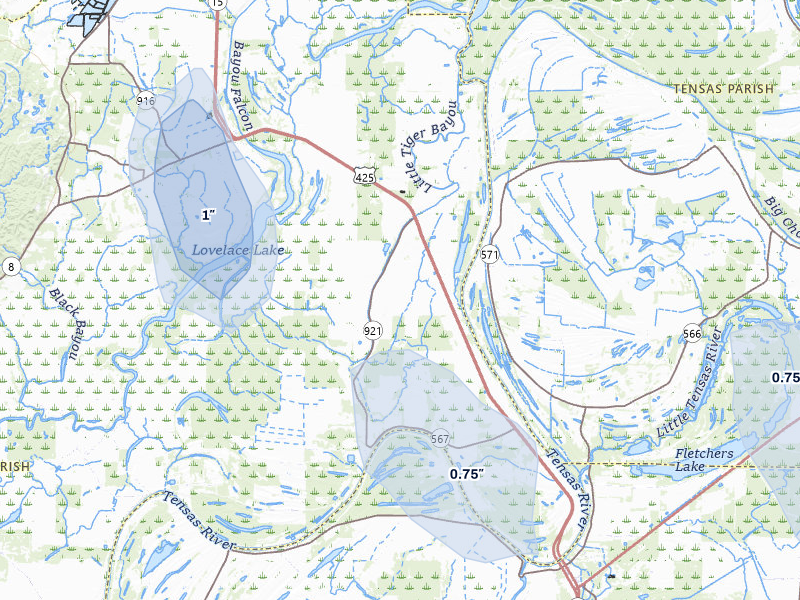 NEXRAD radar-signature map of the hail over Clayton, LA
