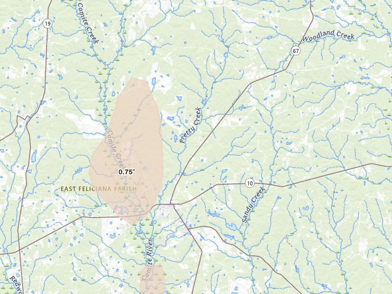 Radar-estimated hail-size map of the storm over Clinton, LA on Mar 6, 2026