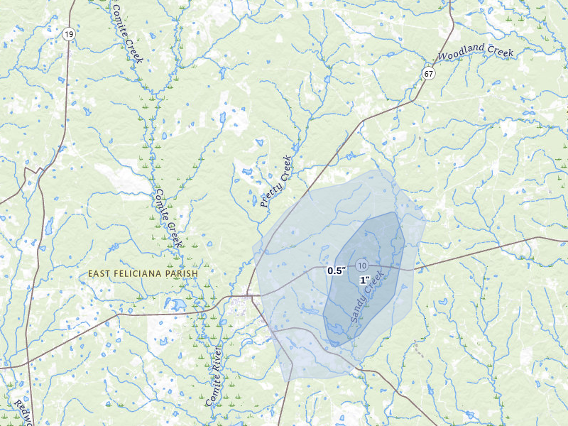 NEXRAD radar-signature map of the hail storm over Clinton, LA on Aug 5, 2026