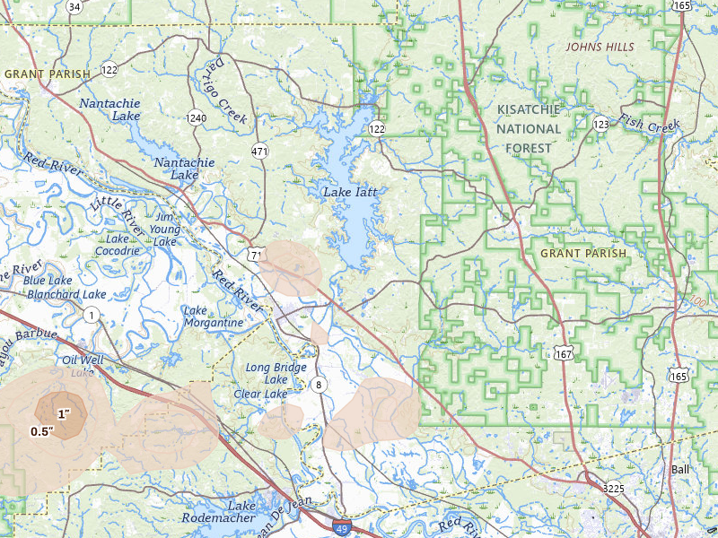 Radar-estimated hail-size map of the storm over Colfax, LA