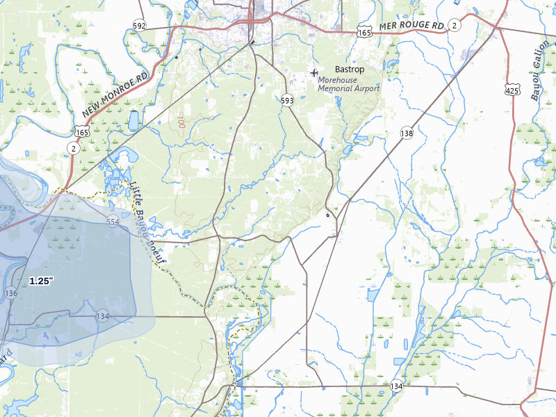 NEXRAD radar-signature map of the hail storm over Collinston, LA on Jun 1, 2026