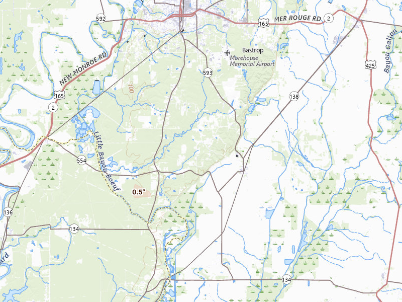 Radar-estimated hail-size map of the storm over Collinston, LA on Jul 4, 2026