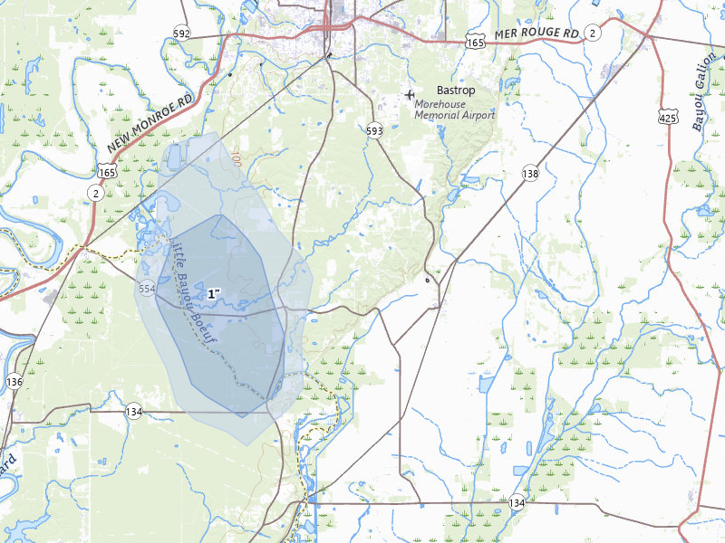 NEXRAD radar-signature map of the hail storm over Collinston, LA on Jul 4, 2026