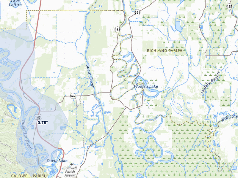 NEXRAD radar-signature map of the hail storm over Columbia, LA on Mar 7, 2026