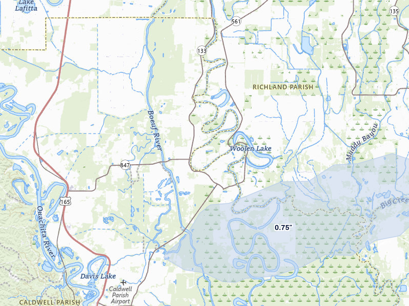 NEXRAD radar-signature map of the hail over Columbia, LA