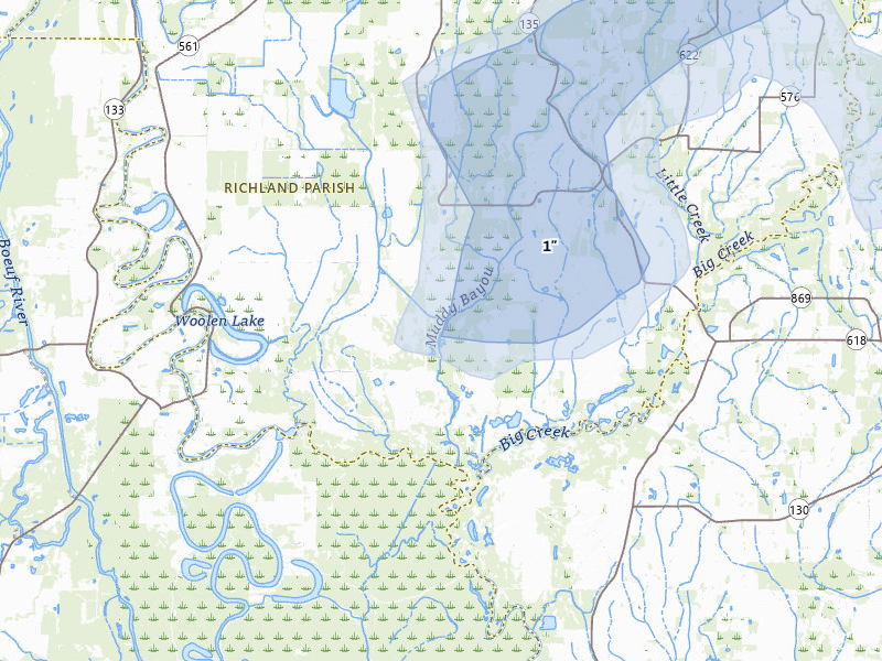 NEXRAD radar-signature map of the hail storm over Columbia, LA on May 6, 2026