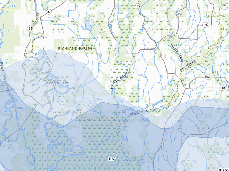 NEXRAD radar-signature map of the hail storm over Columbia, LA on May 8, 2026