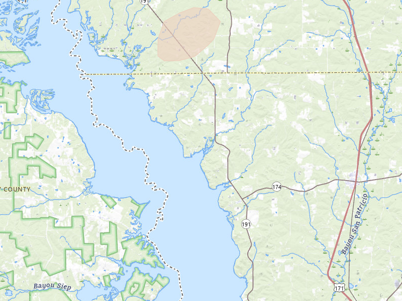 Radar-estimated hail-size map of the storm over Converse, LA on May 10, 2026