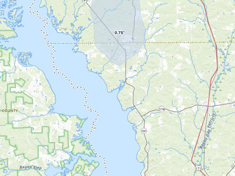 NEXRAD radar-signature map of the hail storm over Converse, LA on May 10, 2026