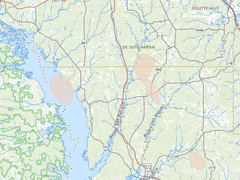Radar-estimated hail-size map of the storm over Converse, LA on Aug 21, 2026