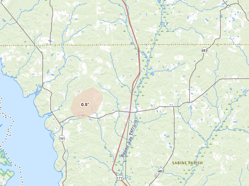 Radar-estimated hail-size map of the storm over Converse, LA