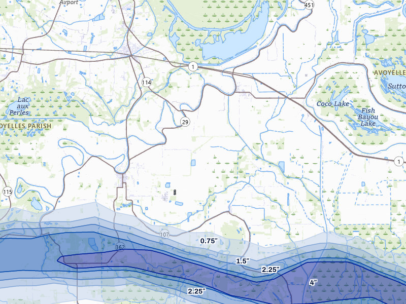NEXRAD radar-signature map of the hail storm over Cottonport, LA on May 8, 2026