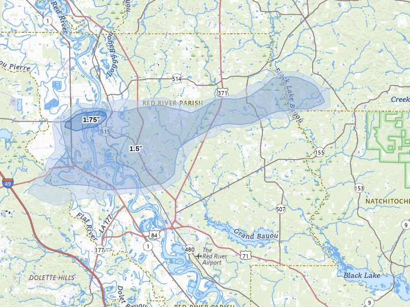 NEXRAD radar-signature map of the hail storm over Coushatta, LA on Jan 9, 2026