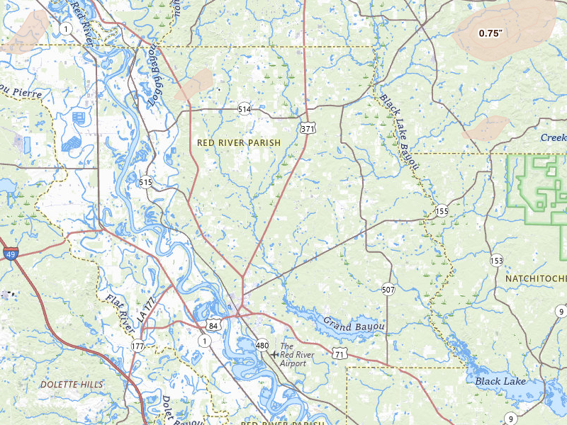 Radar-estimated hail-size map of the storm over Coushatta, LA on May 8, 2026