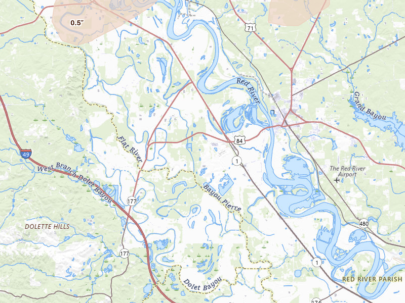 Radar-estimated hail-size map of the storm over Coushatta, LA on Jun 2, 2026