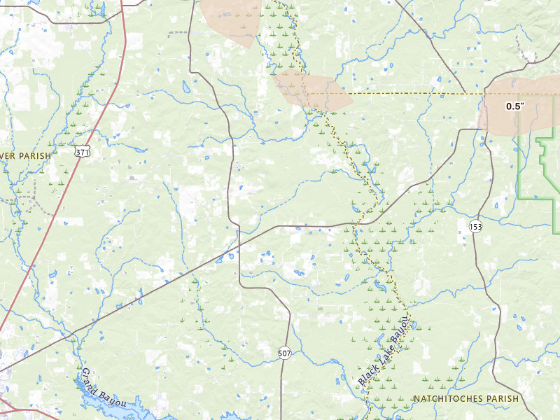 Radar-estimated hail-size map of the storm over Coushatta, LA