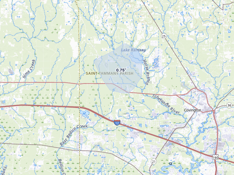 NEXRAD radar-signature map of the hail over Covington, LA