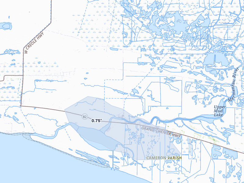 NEXRAD radar-signature map of the hail storm over Creole, LA on Jun 2, 2026