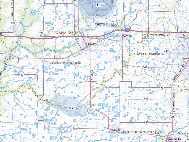 NEXRAD radar-signature map of the hail storm over Crowley, LA on Aug 7, 2026