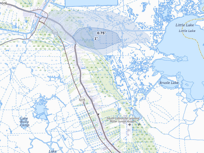 NEXRAD radar-signature map of the hail storm over Cut Off, LA on Jul 6, 2026