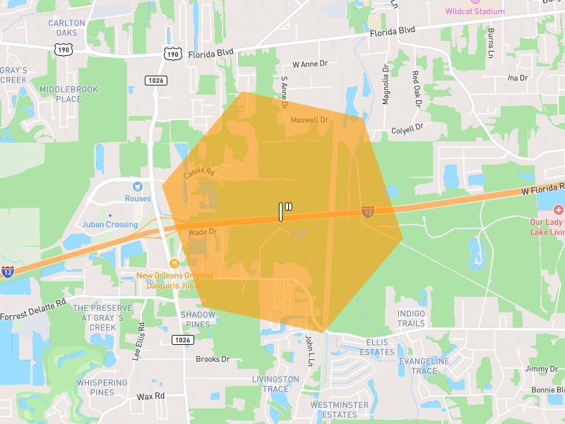 Hail map of Denham Springs, LA on Jul 1, 2026, hail up to 1"
