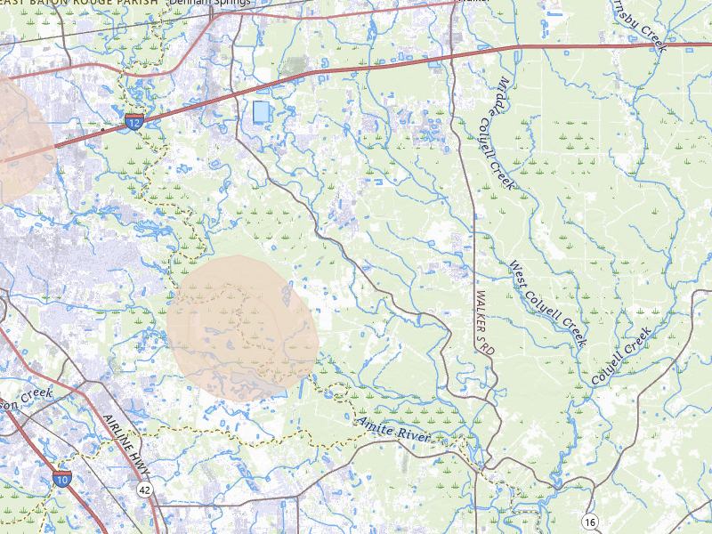 Radar-estimated hail-size map of the storm over Denham Springs, LA on Aug 24, 2026