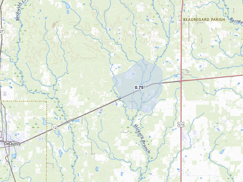 NEXRAD radar-signature map of the hail storm over Dequincy, LA on Jan 9, 2026