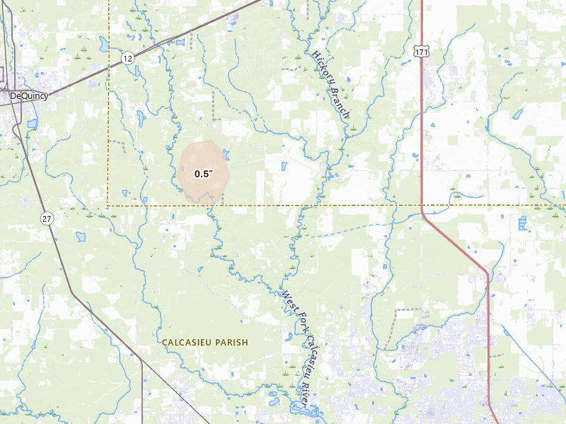 Radar-estimated hail-size map of the storm over Dequincy, LA