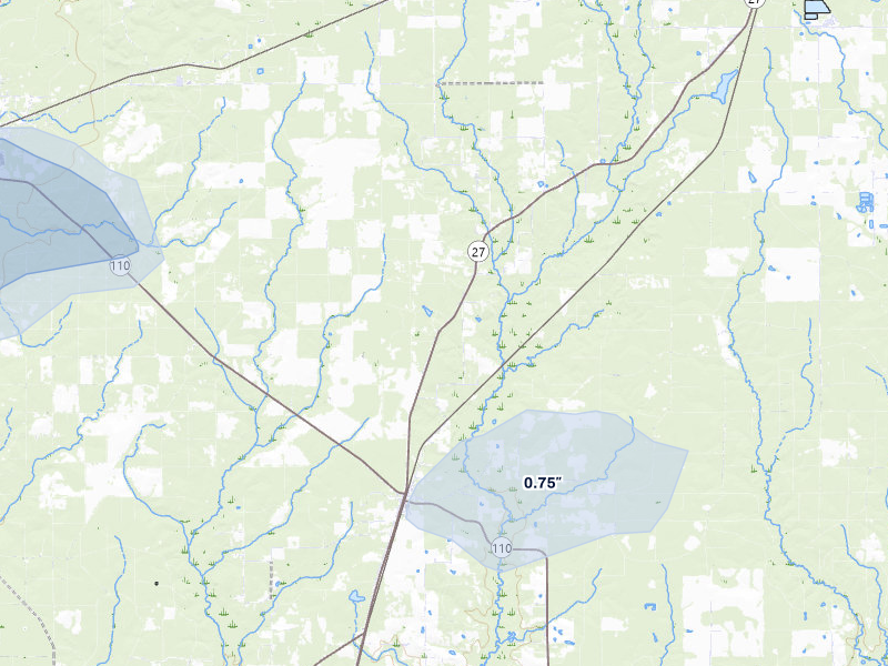 NEXRAD radar-signature map of the hail storm over Deridder, LA on Apr 29, 2026