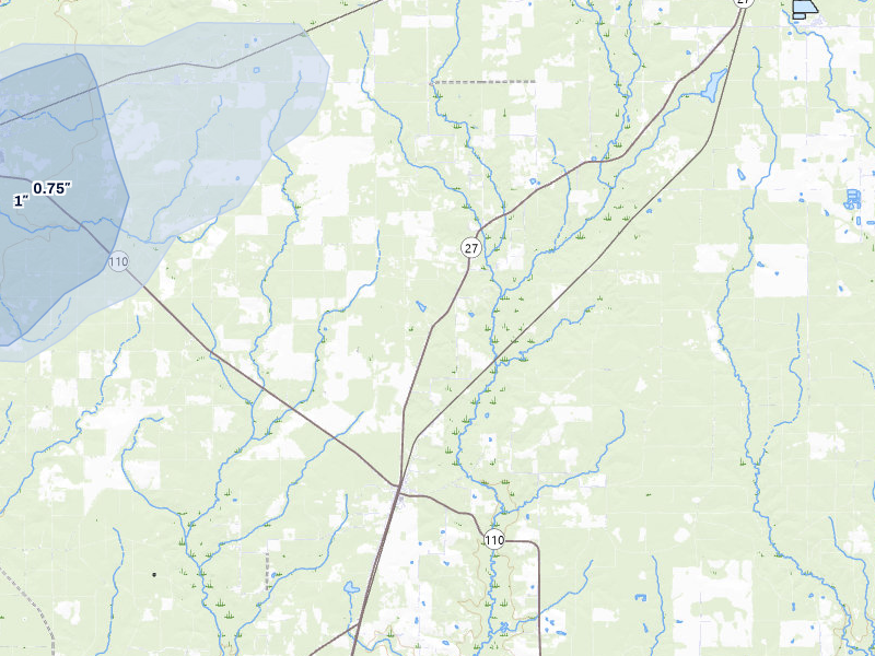 NEXRAD radar-signature map of the hail storm over Deridder, LA on May 7, 2026