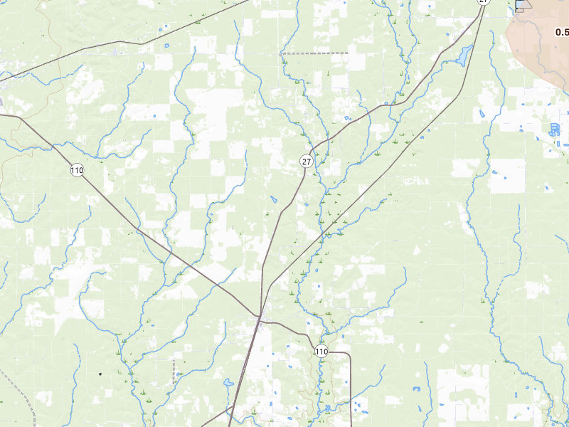 Radar-estimated hail-size map of the storm over Deridder, LA on May 23, 2026