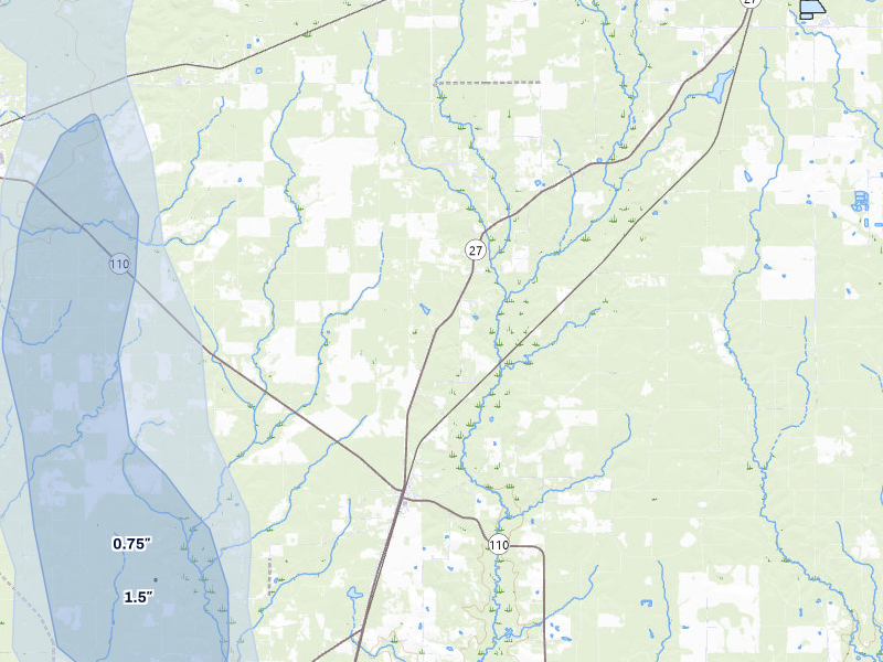 NEXRAD radar-signature map of the hail storm over Deridder, LA on Jul 5, 2026